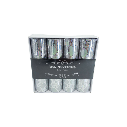Serpentiner - sølv  - æske med 4 ruller
